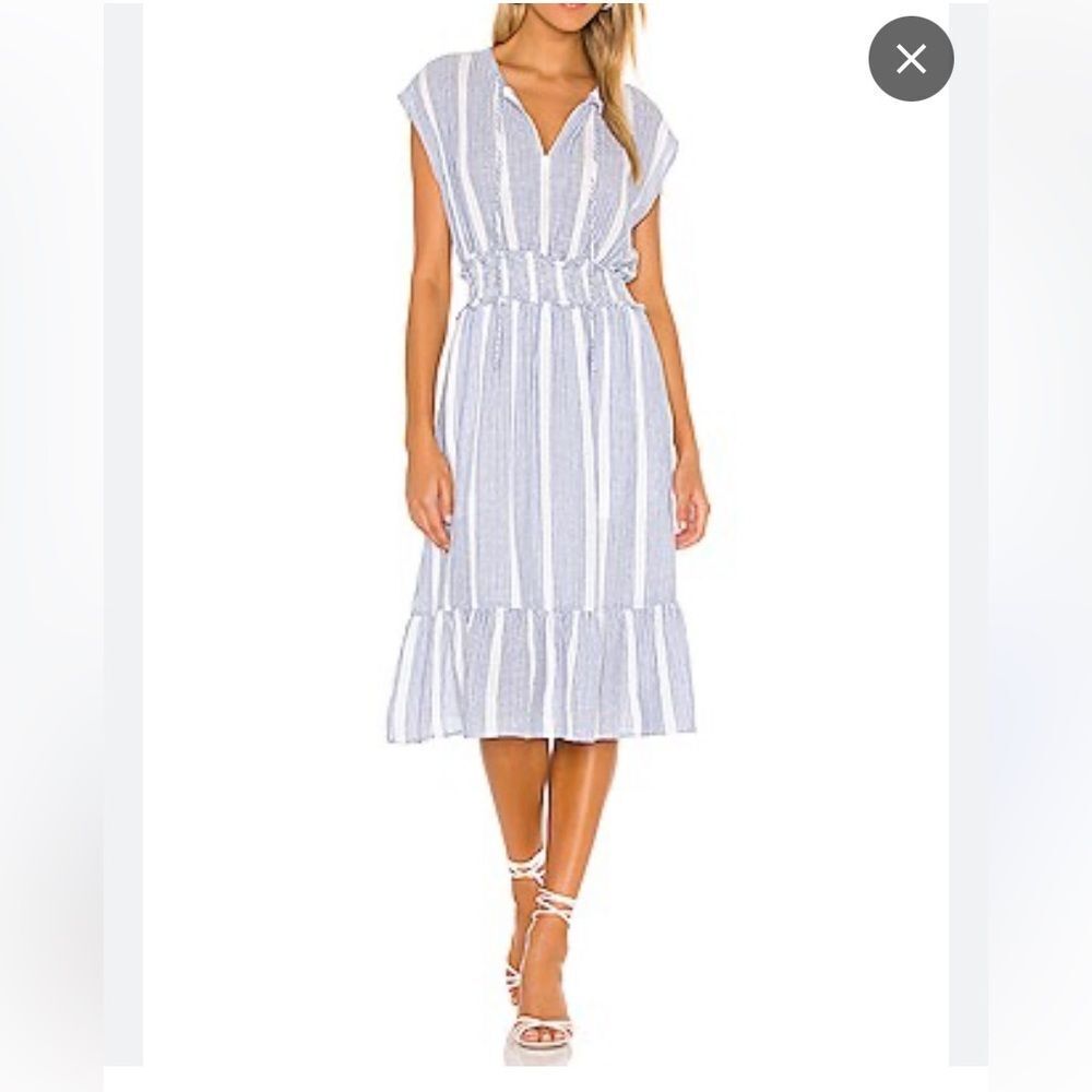 RAILS Ashlyn Midi Dress in Levanzo Blue White Silver Stripes Linen Blend Sz S - Picture 2 of 13